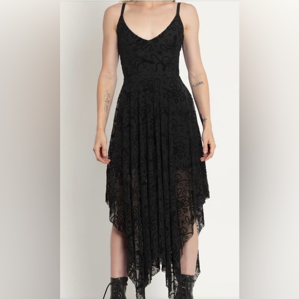 BlackMilk Burned Velvet Flocktapus Octopus Handkerchief Dress in Black - LIMITED